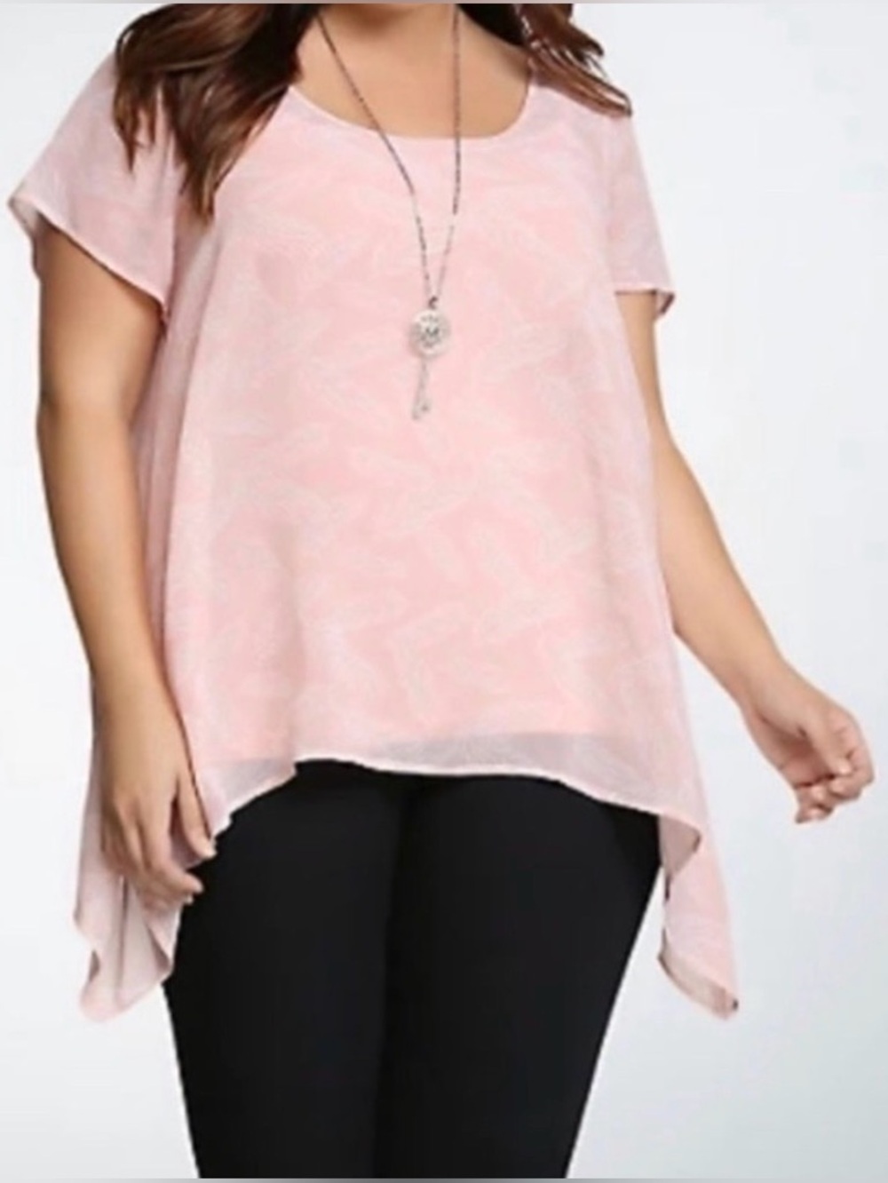 Like new Torrid sheer pink feather sharkbite top, size 0X.
